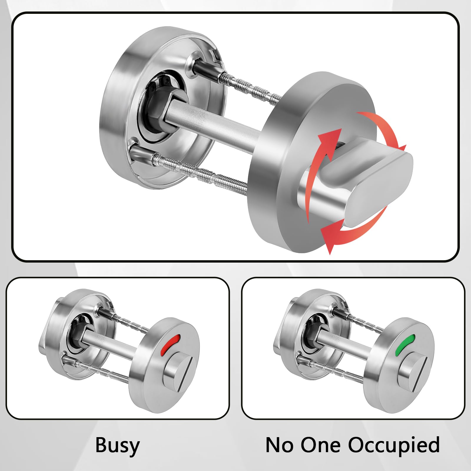 Bathroom Toilet Door Turn and Release Indicator Lock, Stainless Steel Privacy Indicator Door Lock for Toilet Restroom Bathroom Silver - Image 4