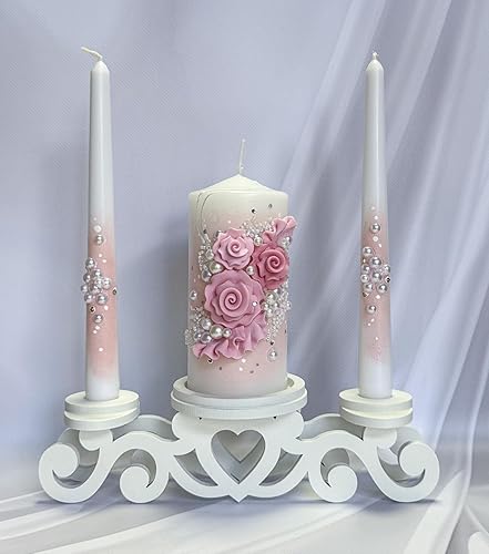 Miniatura 6 de Portavelas Unity de madera blanca, soporte de vela triple sólido de una pieza, hecho a mano de madera natural, pintado en acabado blanco seguro