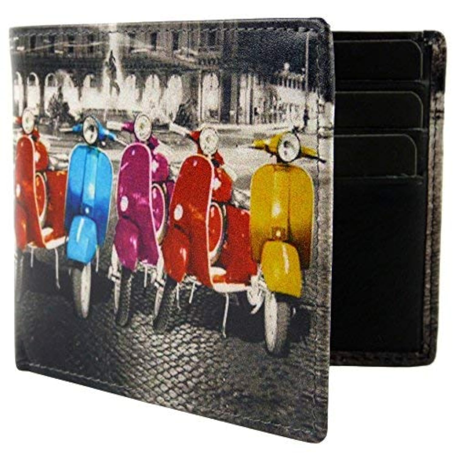 Golunski Men's Black Yellow Red Blue Pink Gray White Leather Wallet Retro Vespa Scooter In Gift Box
