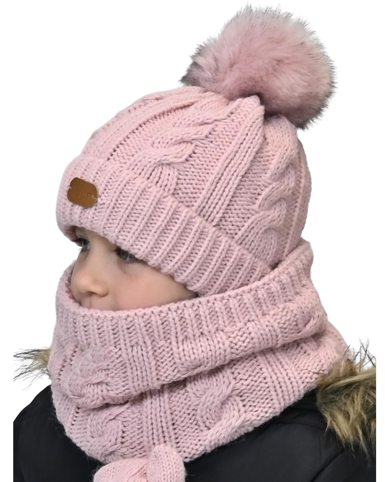 Alur Bonnet Fille et Garcon avec Pompon et Cache Cou Bebe - Ensemble Bonnet Echarpe Chaud et Universelle - Élastique en Douce Bonnet et Tour de Cou Enfant (A1)