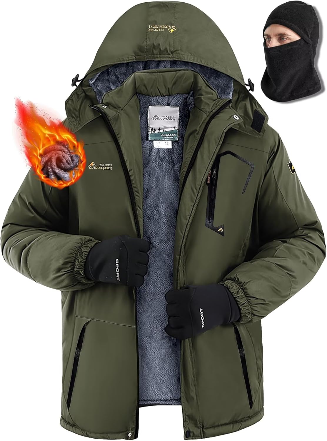 Men’s Winter Coats,Fleece-Lined,With Fleece Balaclava,Waterproof&Windproof,Ski Snow Jackets