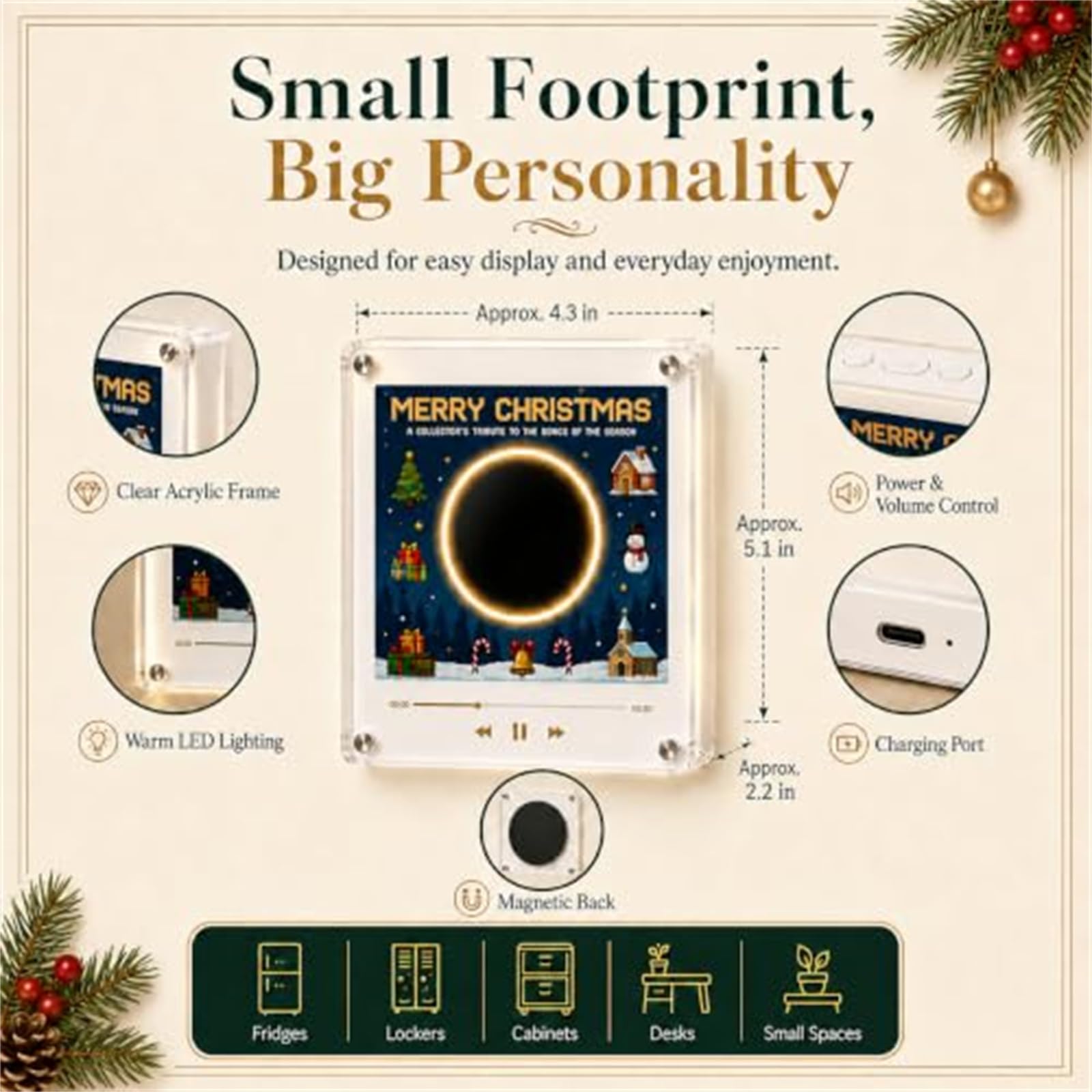 Mini Reproductor de Vinilo navideño con 9 Discos, imán para Nevera (#A)