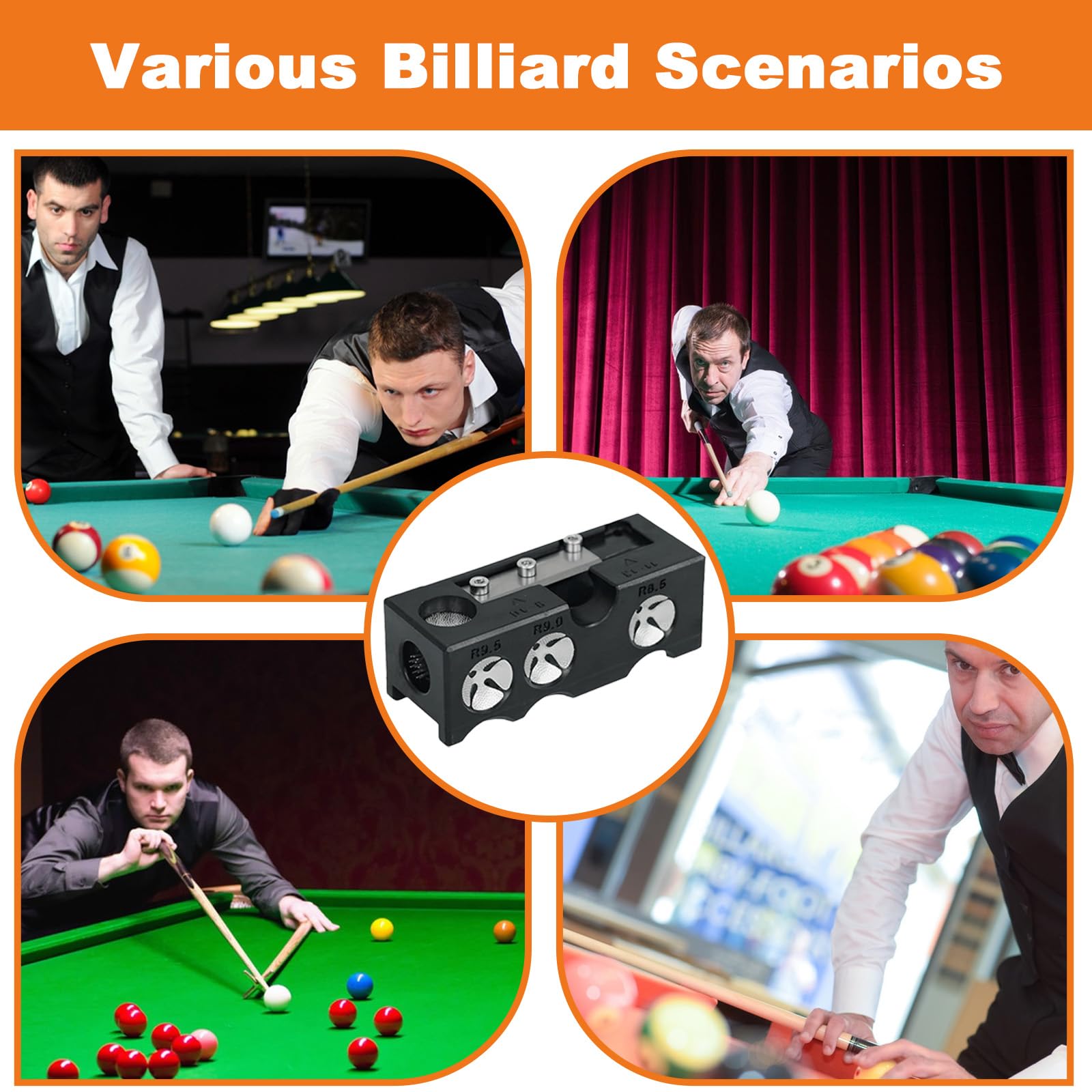 11-in-1 Attrezzo per Punte Stecche da Biliardo, Multifunzione Pool Cue Shaft Smoother and Burnisher Nero - Kit di Manutenzione per Stecche Biliardo con Affilatura ad Arco e Aghi (8x3x3cm, Plastica/Met