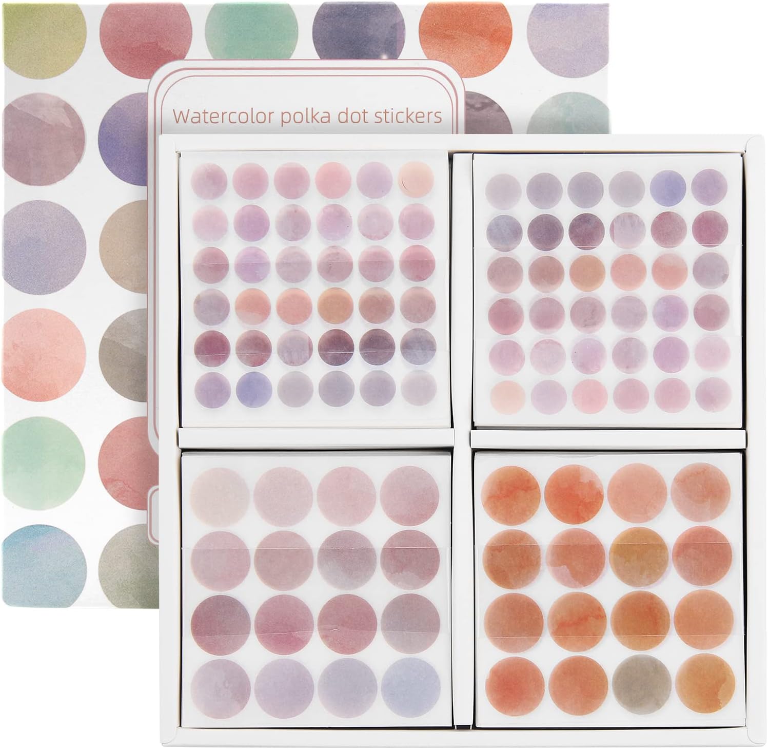 Washi Dot Stickers, 100 Sheets 2600pcs 8mm/15mm Colorful Decorative Circle Stickers for Scrapbooking, Planners, Envelope, Crafting - Watercolor