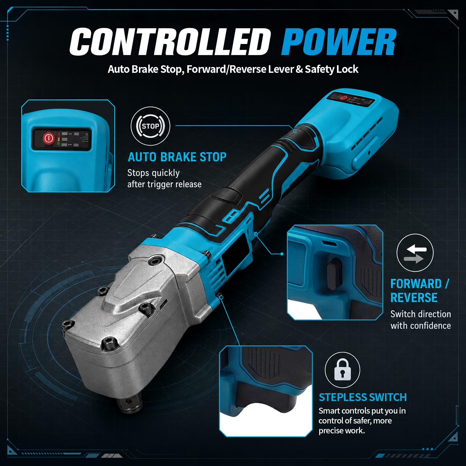 Cricchetto a Batteria da 1/2" Compatibile con Batteria Makita 18V - Chiave a Cricchetto 280Nm, Max 1500 Giri/Min, Avvitatore a Cricchetto Senza Fili con 5 Chiavi a Bussola per Riparazione Auto e