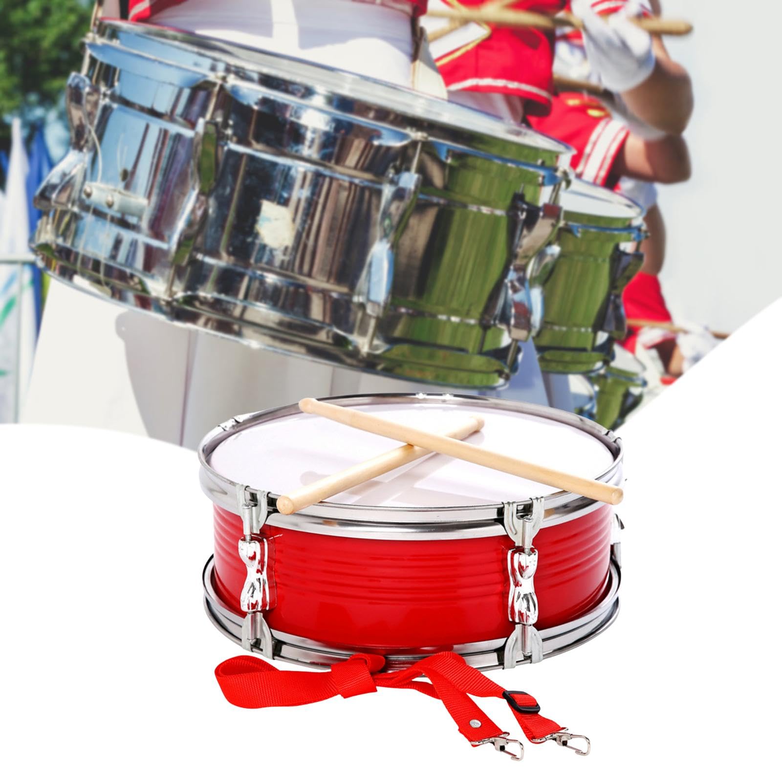 Colcolo Tambor de caja de 13 pulgadas con baquetas y correa de hombro ajustable, juguete educativo con borde de acero inoxidable, tambor musical para
