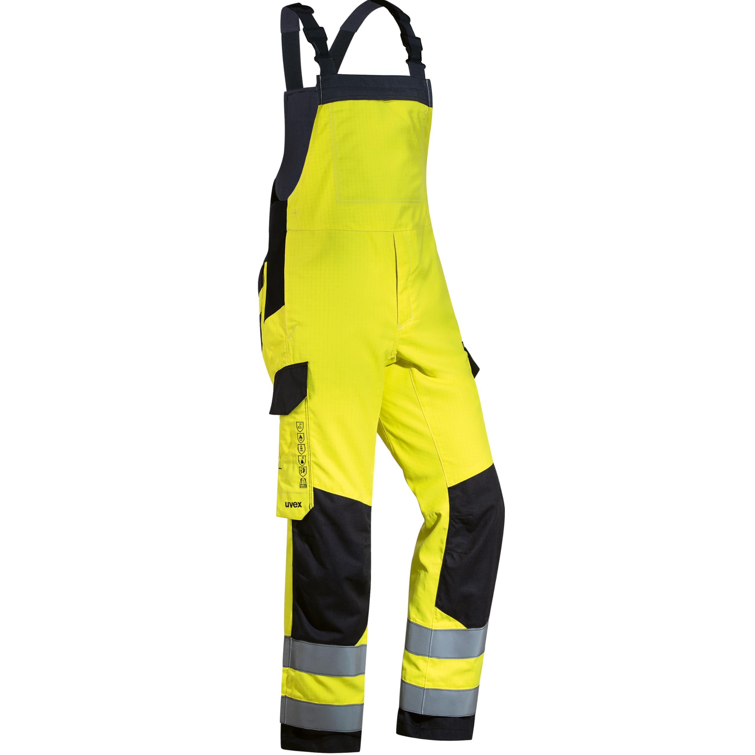 Uvex suXXeed Multifunction high vis Latzhose - Warnschutz Arbeitslatzhose - Hohe Sichtbarkeit - mit Reflexstreifen - schwer entflammbar