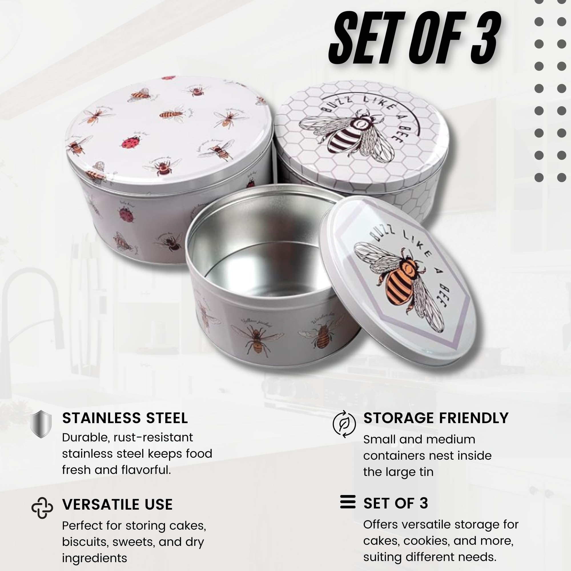 Ronde Gebakspot Krims Stuffs Set Van 3 Cookie Jars Bakken Opslag Decoratieve Blikken