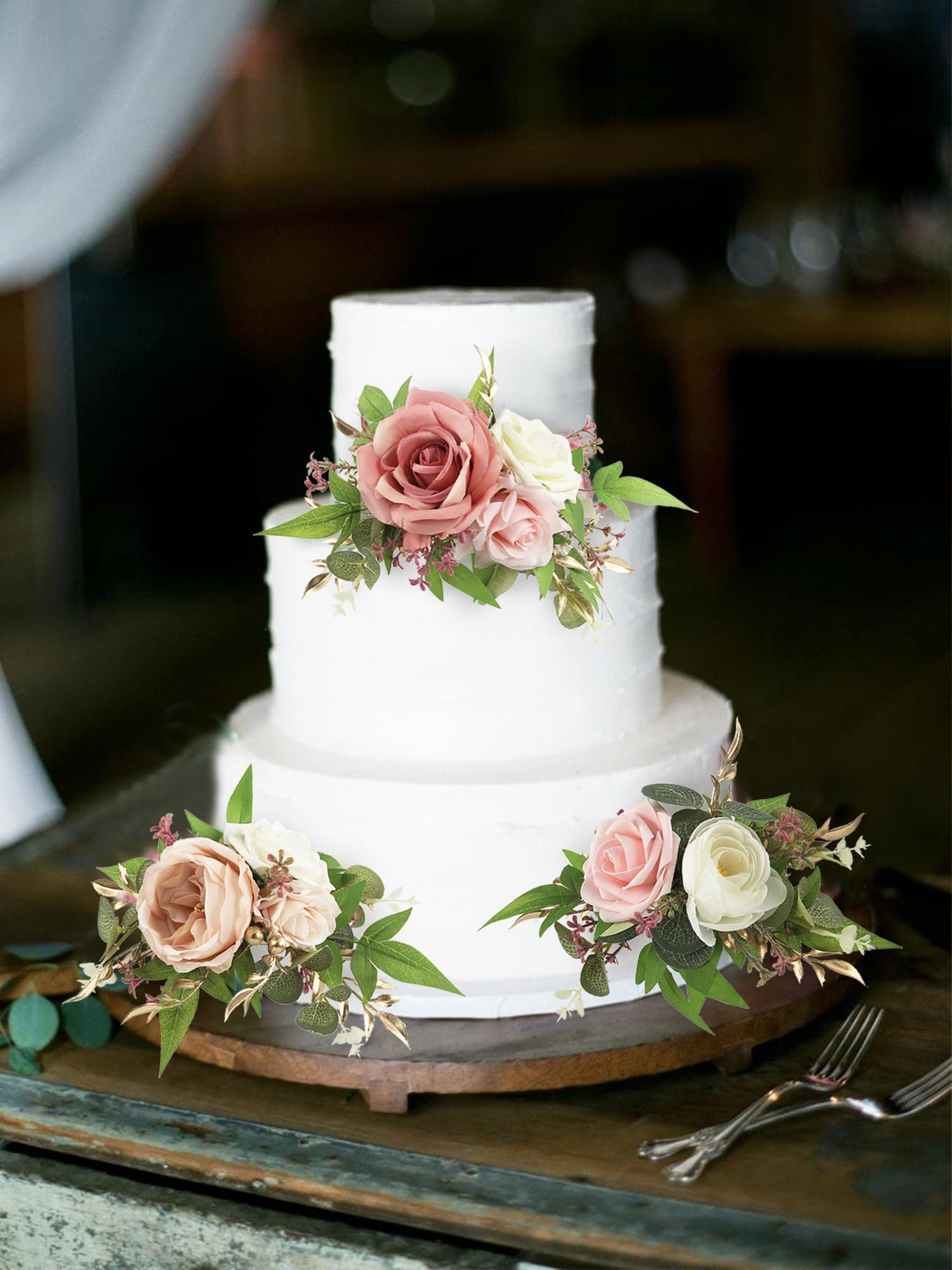 Wavwavw 45 Pcs Flower Wedding Cake Topper Decorations Set Artificial Rose Eucalyptus