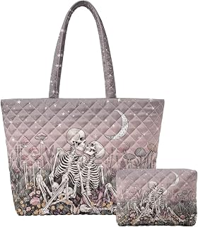 2 Piece Quilted Tote Bag Set for Women with Cosmetic Pouch