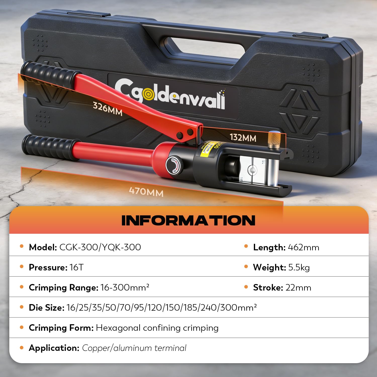 CGOLDENWALL Hydraulic Crimping Pliers YQK-300 Mechanical Crimper