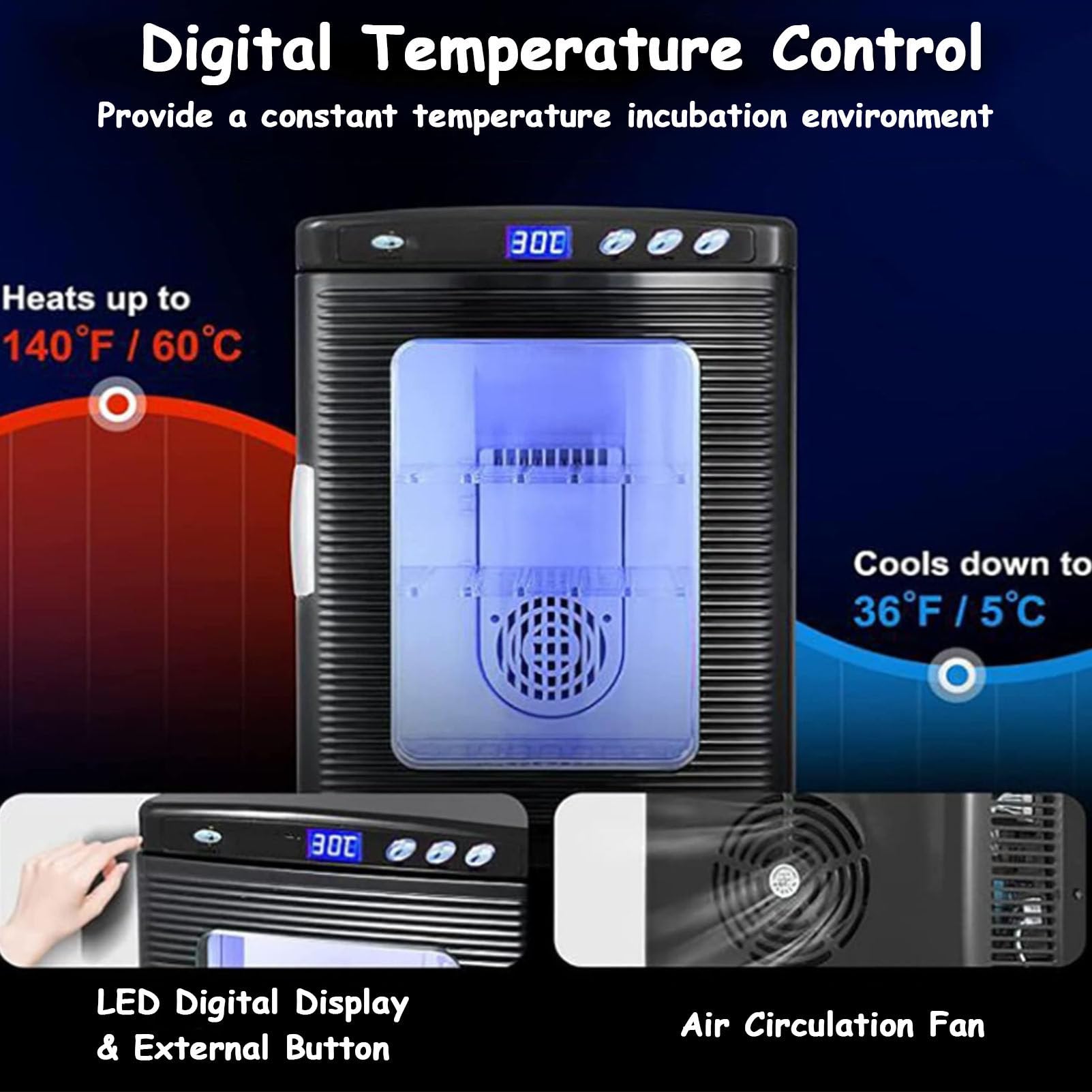 Incubadora de reptiles, incubadora de laboratorio científica, incubadora automática de 25 l, refrigeración y calefacción de 5 °C a 60 °C, criadero de cría de huevos de reptiles, trabajo,Black