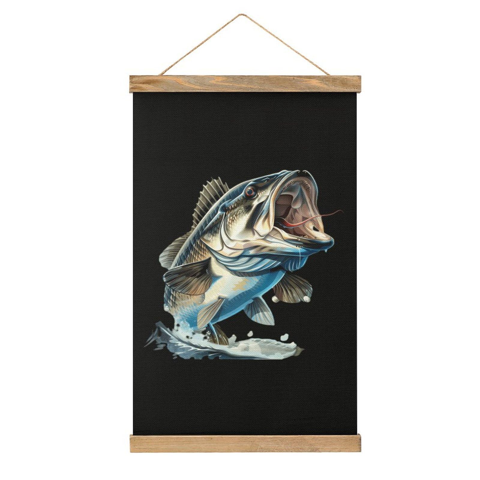 CGSBNGHA Bass Fishing Wall Art Prints Linen Hanging Painting Scroll Paintings Pictures Decor for Home