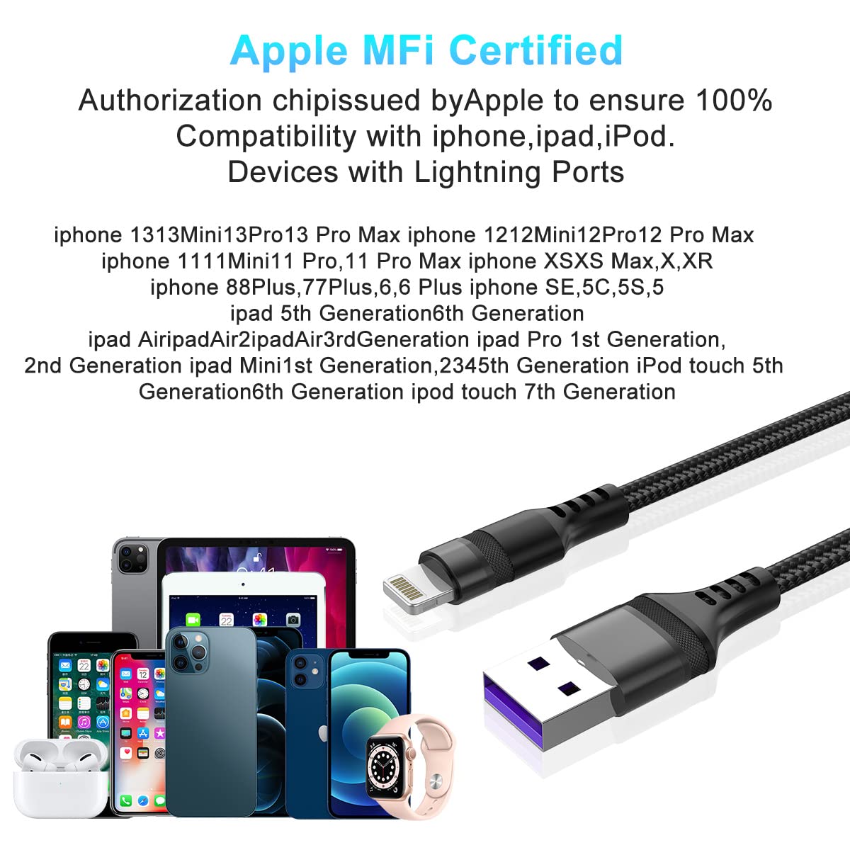 Cavo iPhone Originale Apple, 5m Cavo Ricarica iPhone [Certificato Apple MFi] Cavo Lightning 5 metri Ricarica Veloce Compatibile con Apple iPhone 14 13 12 11 X XS XR 8 7 6