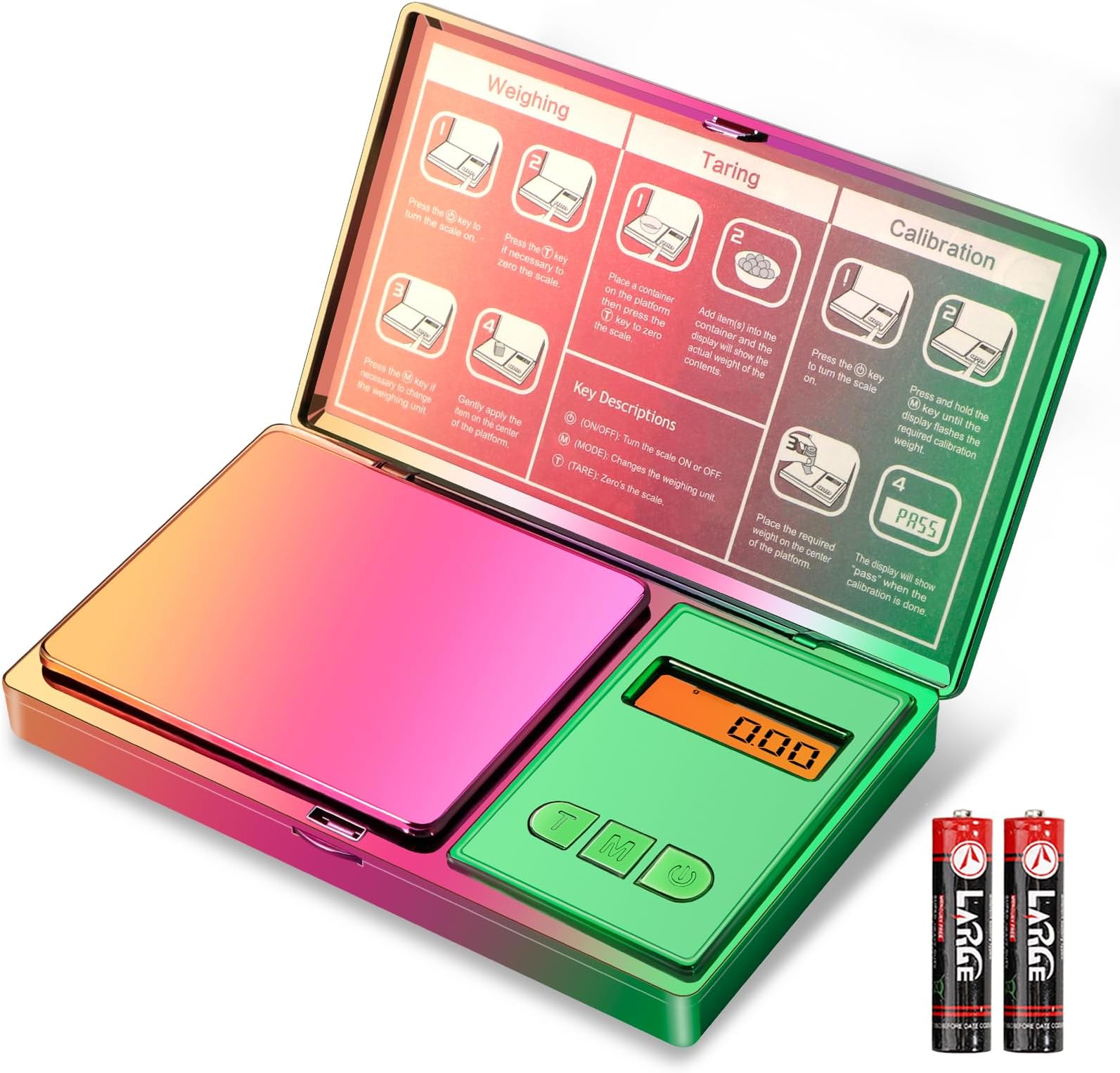 UNIWEIGH Digital Pocket Scale 300g/0.01g(10.58 oz x 0.001 oz),Rainbow Mini Scale for Food Ounces and Grams,Iridescent Plating Small Jewelry Gram Scale, Tare for Jewelry, Medicine, Coffee,Herbs,Coins