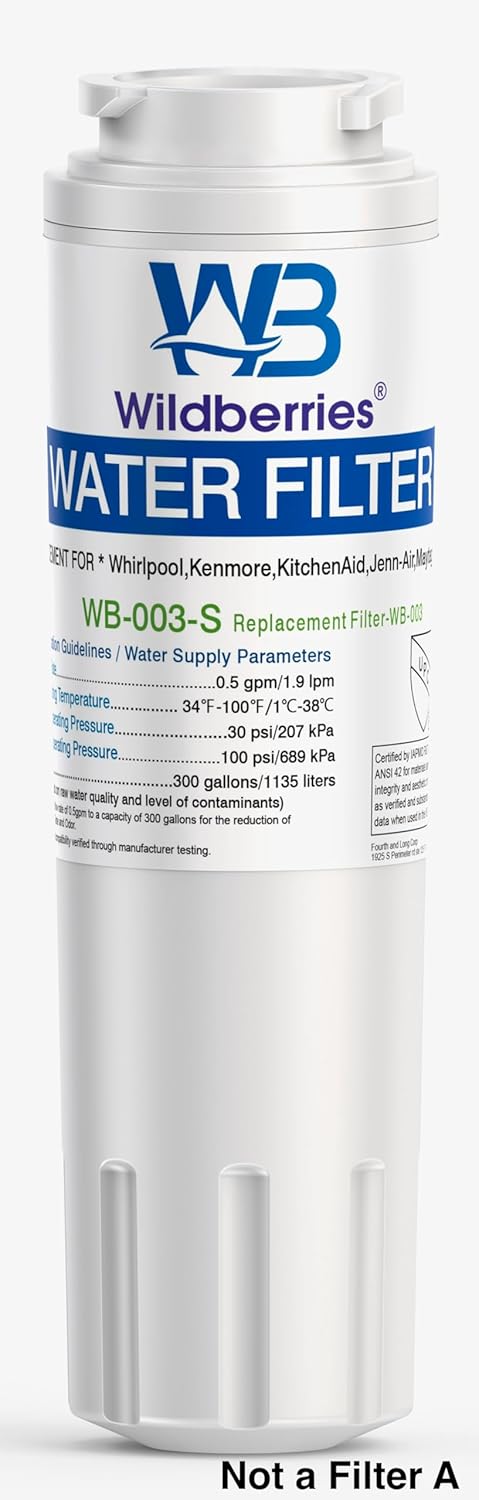 Wildberries UKF8001 Refrigerator Water Filter 4 Replacement for Whirlpool®, EveryDrop® EDR4RXD1, WHR4RXD1, 4396395, WRF535SWHZ00 to WRF535SWHZ10, WRF555SDFZ00 to WRF555SDFZ15, FMM-2, 46-9006, 1-PACK
