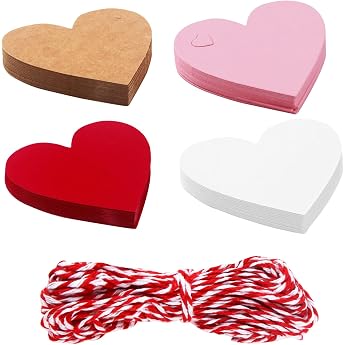 ORUZA Heart Gift Tags Kraft Paper Pack of 100 Kraft Paper Tags with Red Twine Kraft Paper Handmade Label for Wedding Birthday Easter Christmas Gifts