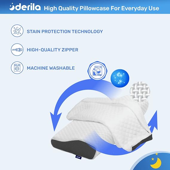 Derila Pillow Case | Designed to Keep Your Derila Memory Foam Pillow Covered and Protected with This Crisp, Clean, White Pillowcase 19.7 x 11.8 x 3.9 Pillow Case/Cover Only