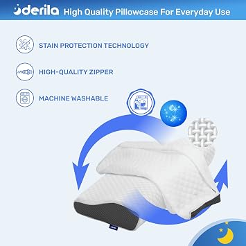 Derila Pillow Case | Designed to Keep Your Derila Memory Foam Pillow Covered and Protected with This Crisp, Clean, White Pillowcase 19.7 x 11.8 x 3.9 Pillow Case/Cover Only