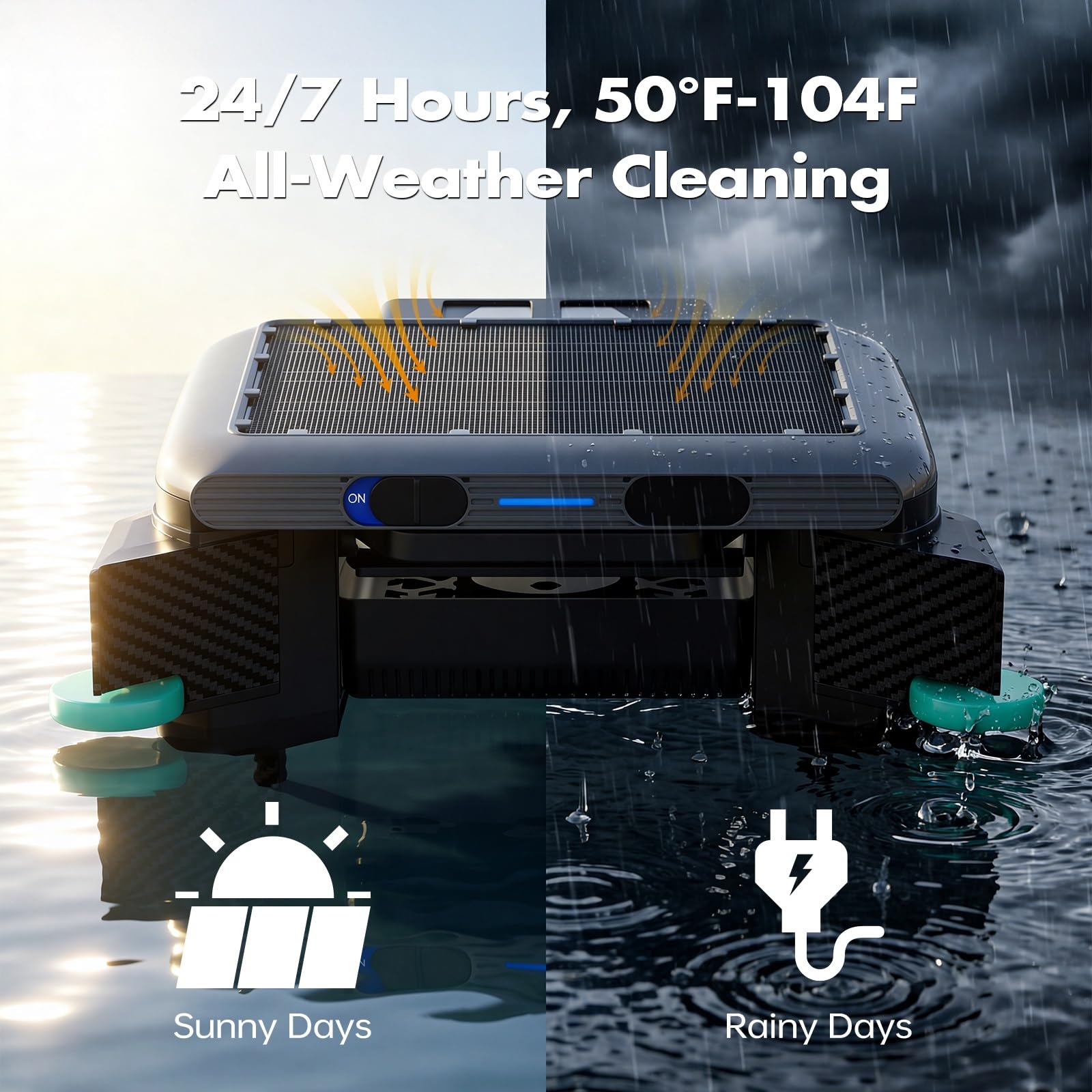 Robot Skimmer Solare per Acqua Cristallina, Pulitore Superficie Automatico 20H+ con 5200mAh Batteria, Cesto 6L, Ideale per Pulire i Bordi della Piscina, IPX8