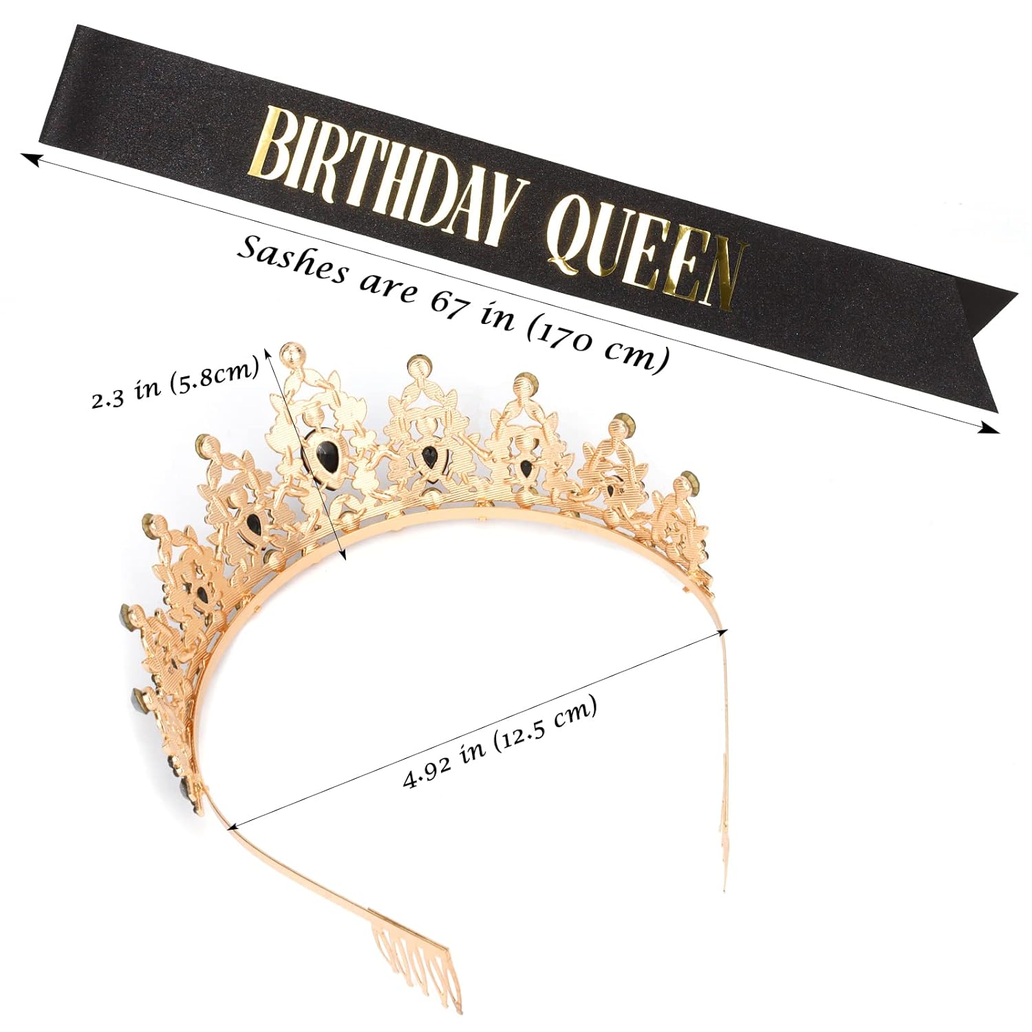 "BIRTHDAY QUEEN" Sash and Tiara for Women Crystal Tiara and Satin Kit for Girl Rhinestones Crown with Comb Glitter Hair Accessories for Prom Party Decoration Cake Topper Accessory Set with Pin - Image 6