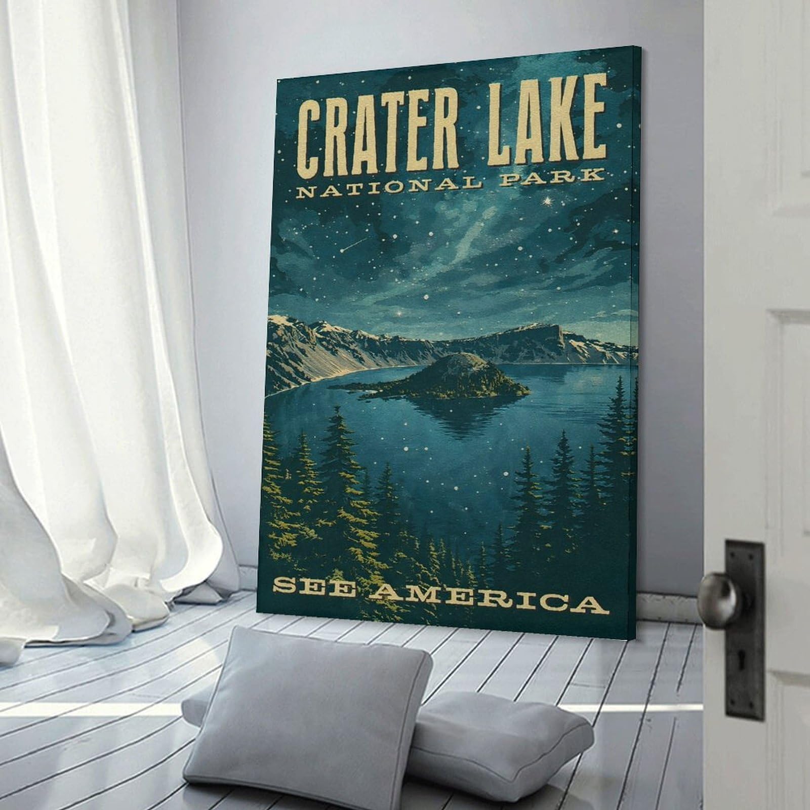 Junmoney Crater Lake National Park Vintage Home Decor Wall Art, 08x12inch(20x30cm), for New Homes, Bedrooms Or Workspaces, Gift Idea for Housewarming And Birthdays