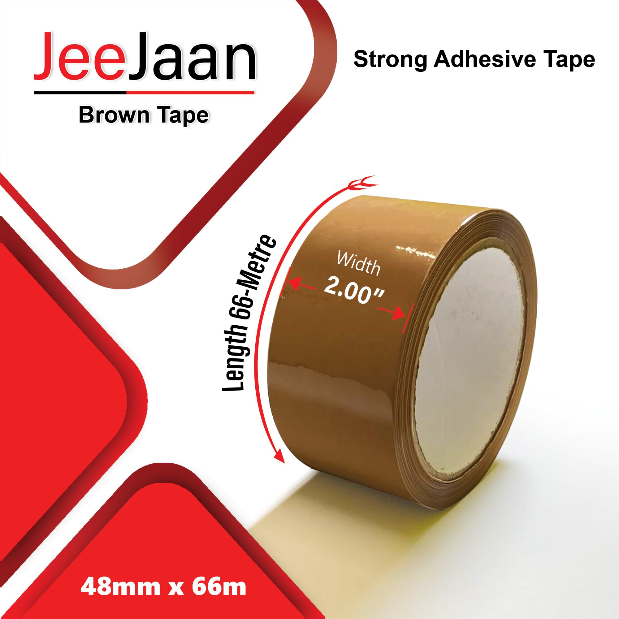 JeeJaan® 36 rotoli di nastro marrone per scatole di imballaggio, 48 mm x 66 m, nastro per pacchi resistente per sigillare cartoni, nastro da imballaggio resistente per traslochi, spedizioni, uffici