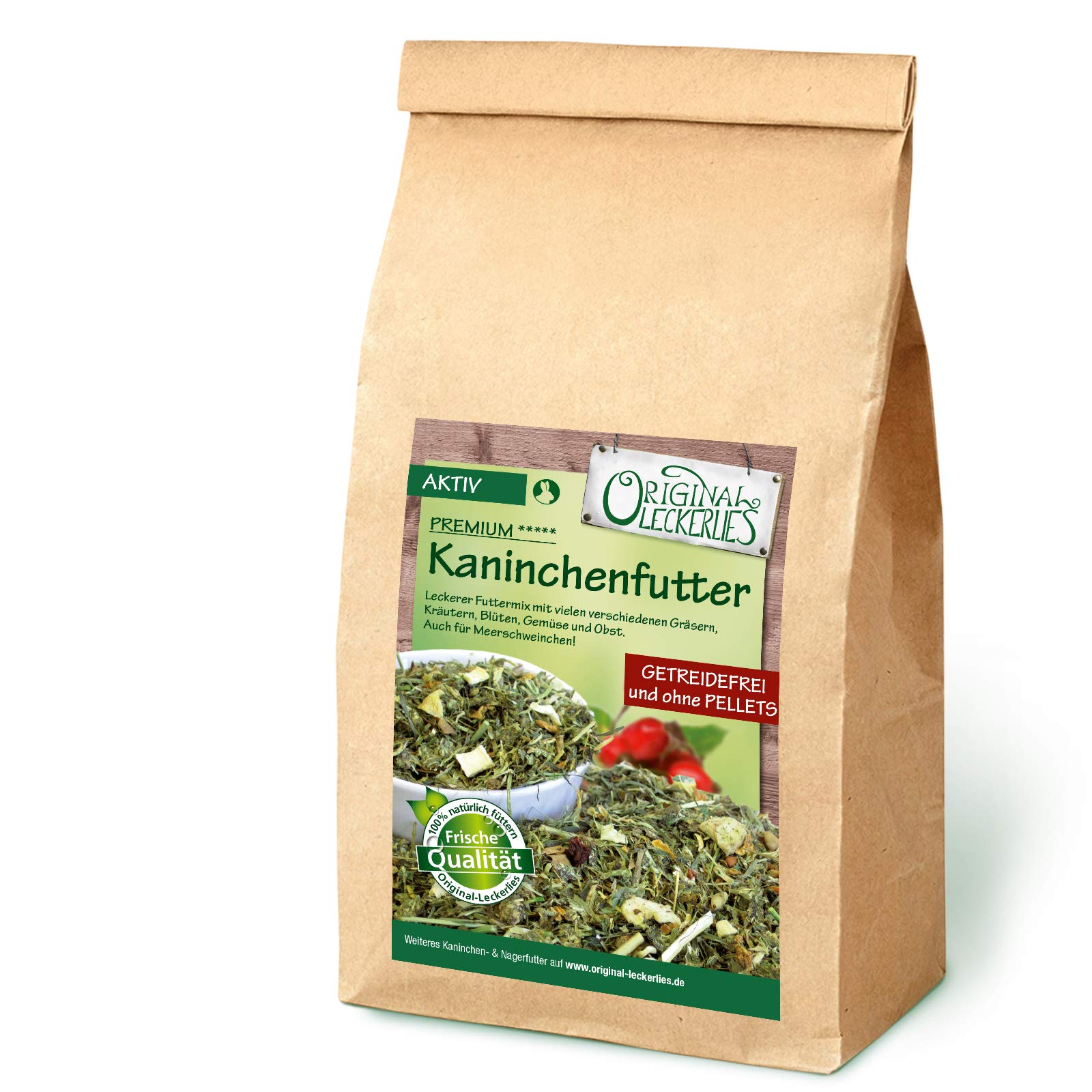 ORIGINAL LECKERLIES® Premium Kaninchenfutter - aktiv 5 kg, ***Top Qualität*** GETREIDEFREI Kaninchenfutter, Nagerfutter, Meerschweinchenfutter, Naturprodukt für Nager ohne Pellets