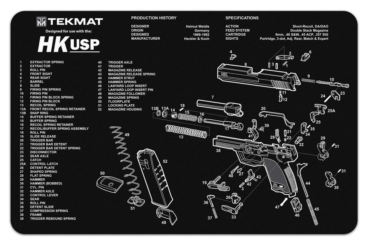 TekMat Original 11" x 17" - 1/8" Thick Oil Resistant Non-Slip Waterproof Scratchproof Washable Handgun Maintenance & Cleaning Mat for use with Heckler & Koch