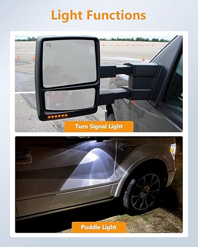 Miniatura 3 de Espejos de remolque aptos para Ford 2007-2014 para Ford F150, espejos de remolque con control de potencia, luz de señal de giro calentada, acabado