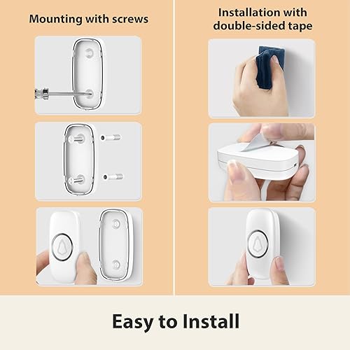 Miniatura 7 de Timbre inalámbrico, impermeable, 4 volúmenes ajustables, 32 melodías, flash LED colorido, rango de 500 pies, fácil instalación, blanco