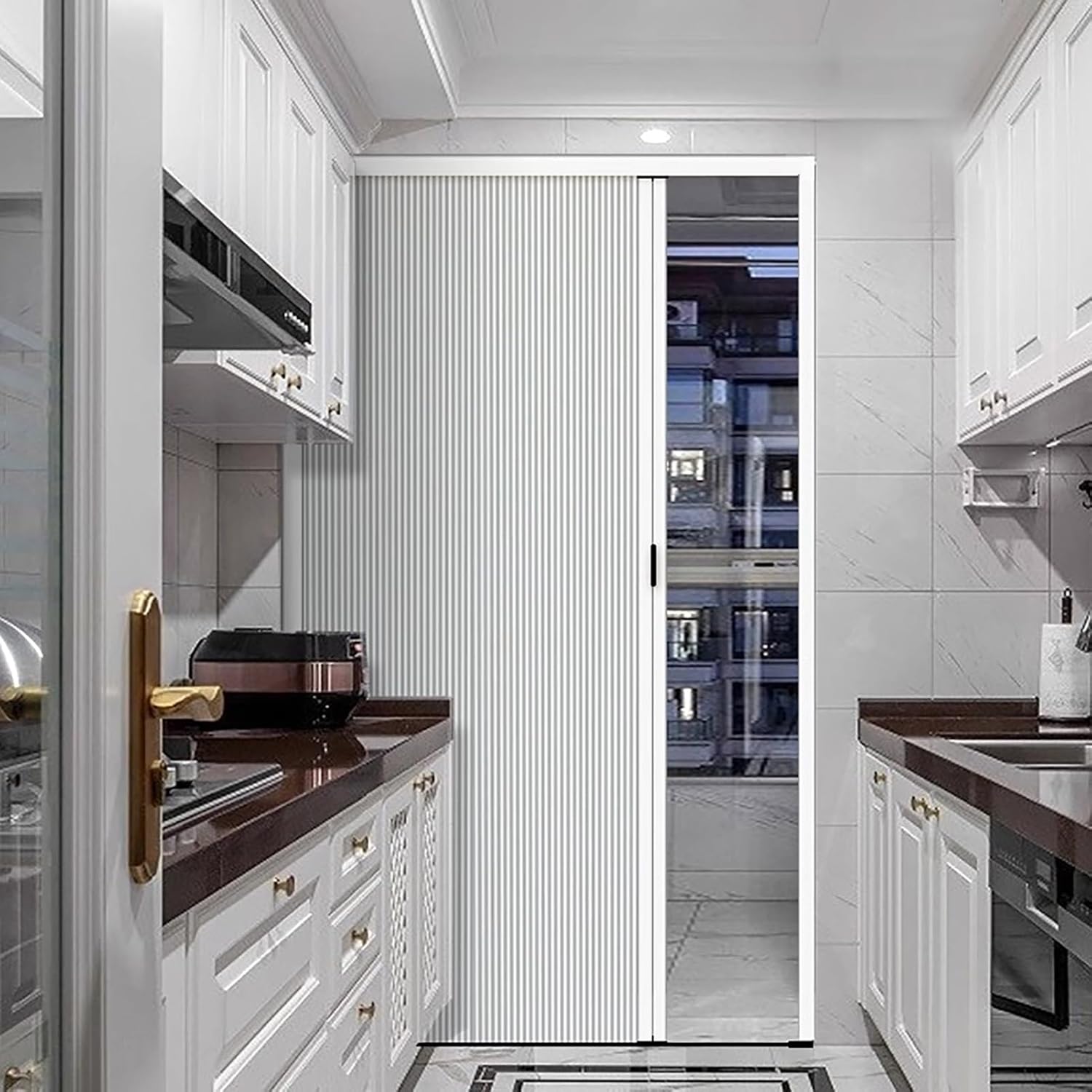 Accordion Kitchen Sliding Door - Non-Woven Folding Privacy Divider, No-Drill Multifold Telescopic Closet Door, 22x39in (56x99cm) - Space-Saving Design