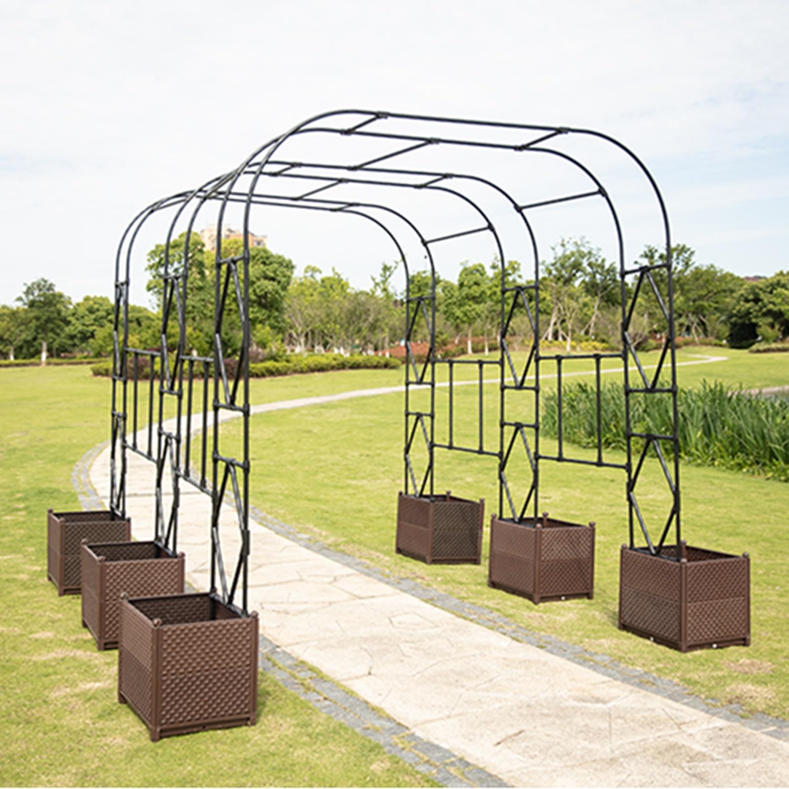 Pnącze ozdobne i ozdobne do ogrodu, kratka do altany 2,6 m, solidna metalowa stabilna brama dla róż, do trawnika, patio i dziedzińca(White,1.2x2.4x0.4m)