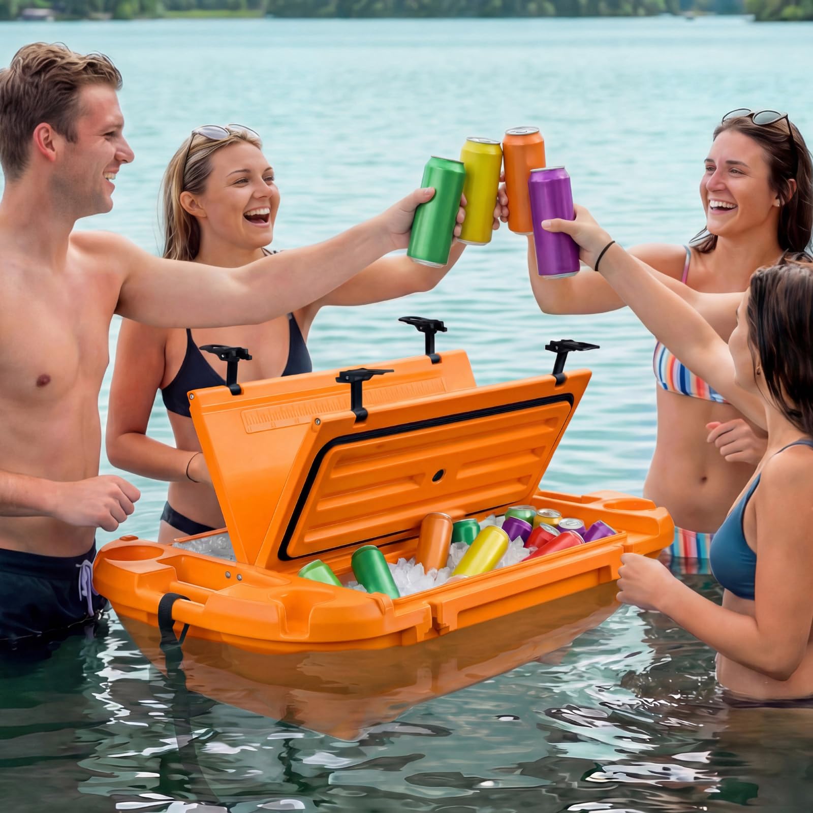 VEVOR Glacière Flottante 37,9 L, Bar Flottant Rigide en LLDPE, pour Boissons Fraîches sur l'eau et Terre Piscine Plage, Glacière Amphibie avec Compartiment Sec et Corde de Remorquage, Orange