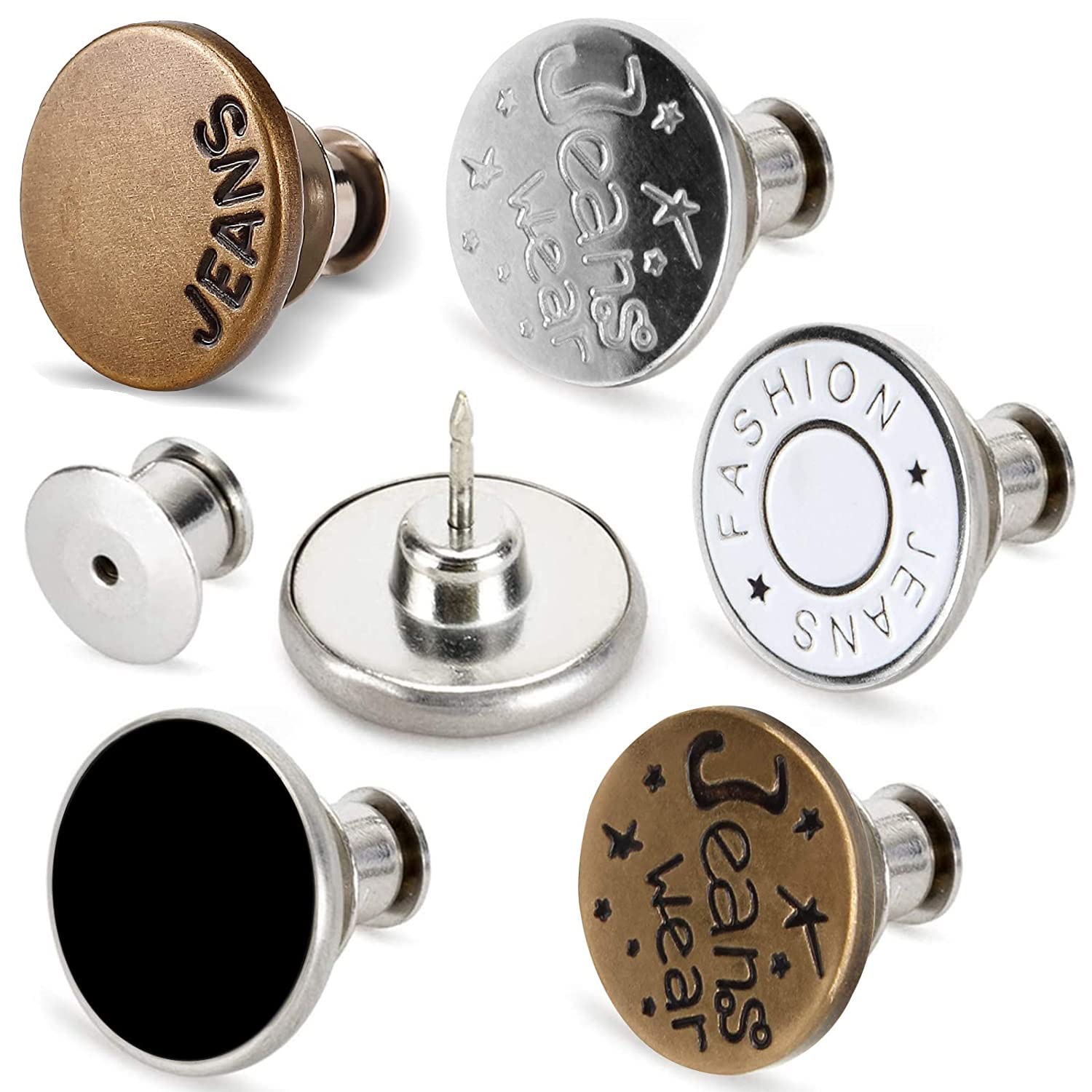 5Pcs Button Pins for Jeans 17mm Jean Buttons Replacement No Sew Metal Buttons for Denims Waist Extender Button Removable Reusable Instant Button Without Sewing Denim Clothing Jeans Pants Bags Skirt