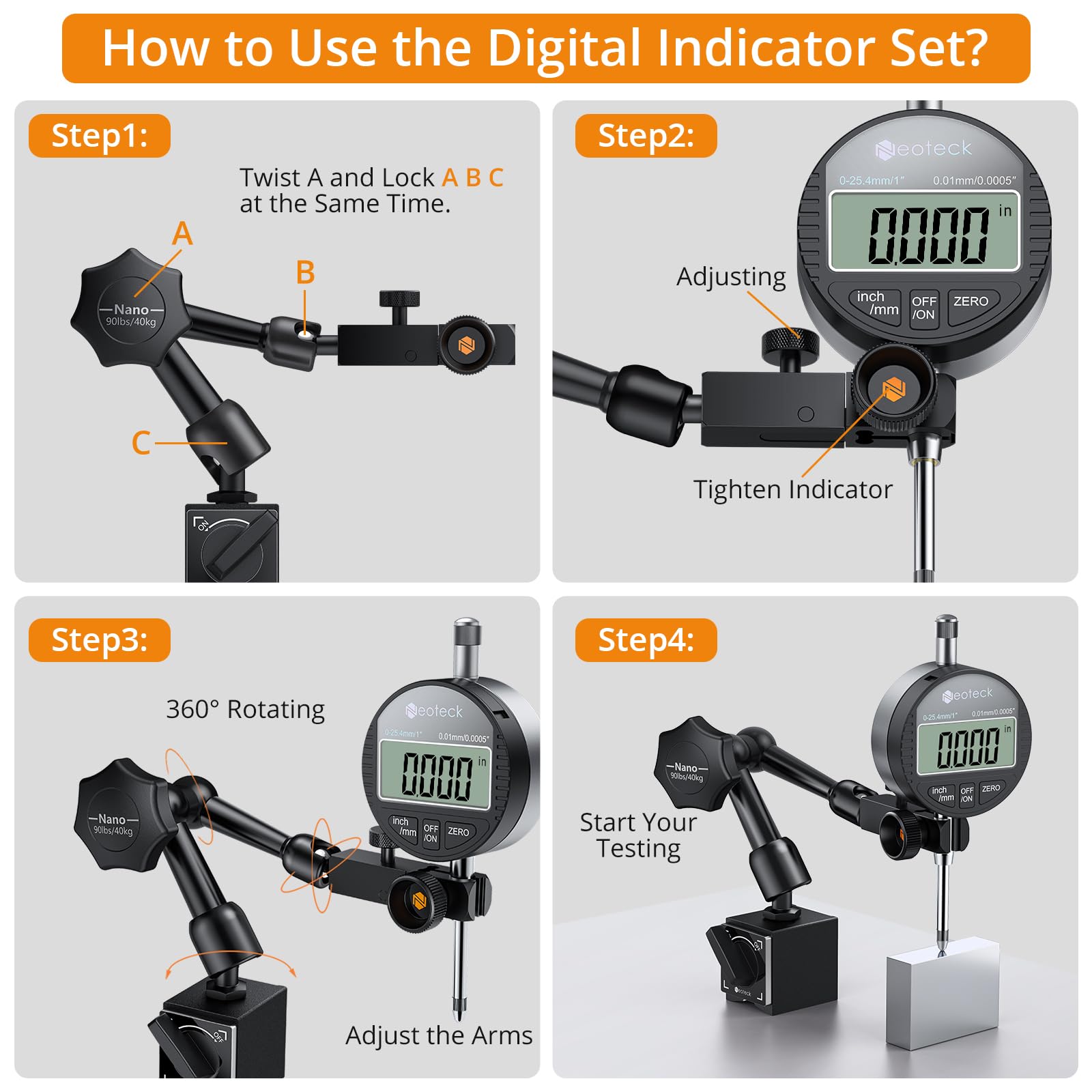 Digital Dial Indicator Set - 90lb Magnetic Base -5
