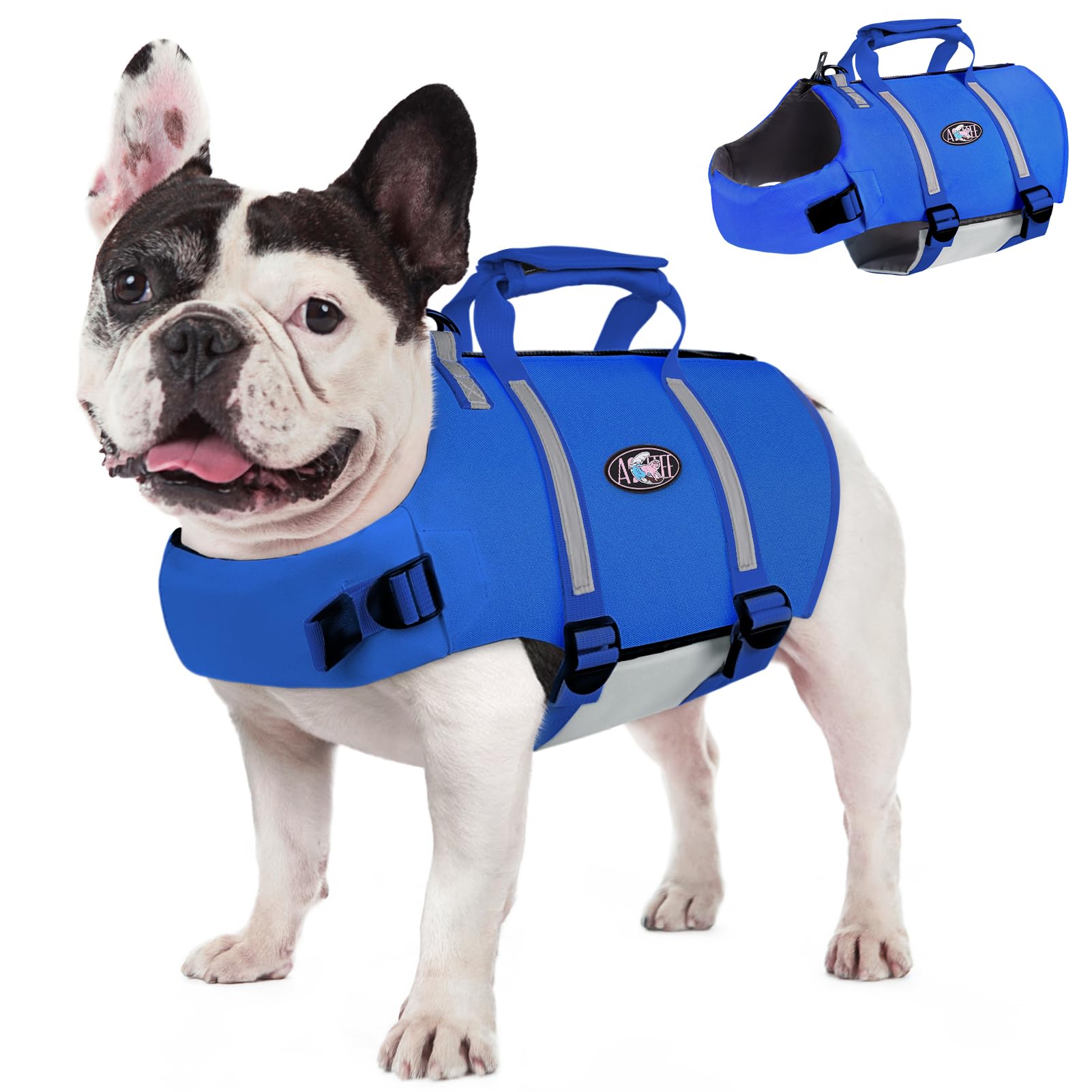 AOFITEE Schwimmweste Hund, Hunde Schwimmweste für Bootfahren und Wassersport mit Verbesserter Auftrieb, Schwimmweste Hund mit Sicherheitsgriff und Reißverschluss, Rettungswesten