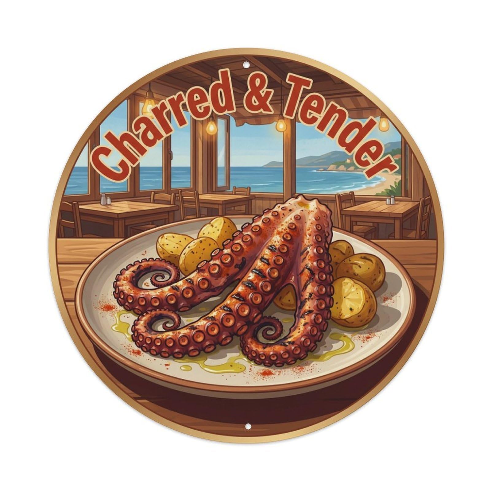Metal Tin Sign Octopus Grilled Gourmet Food