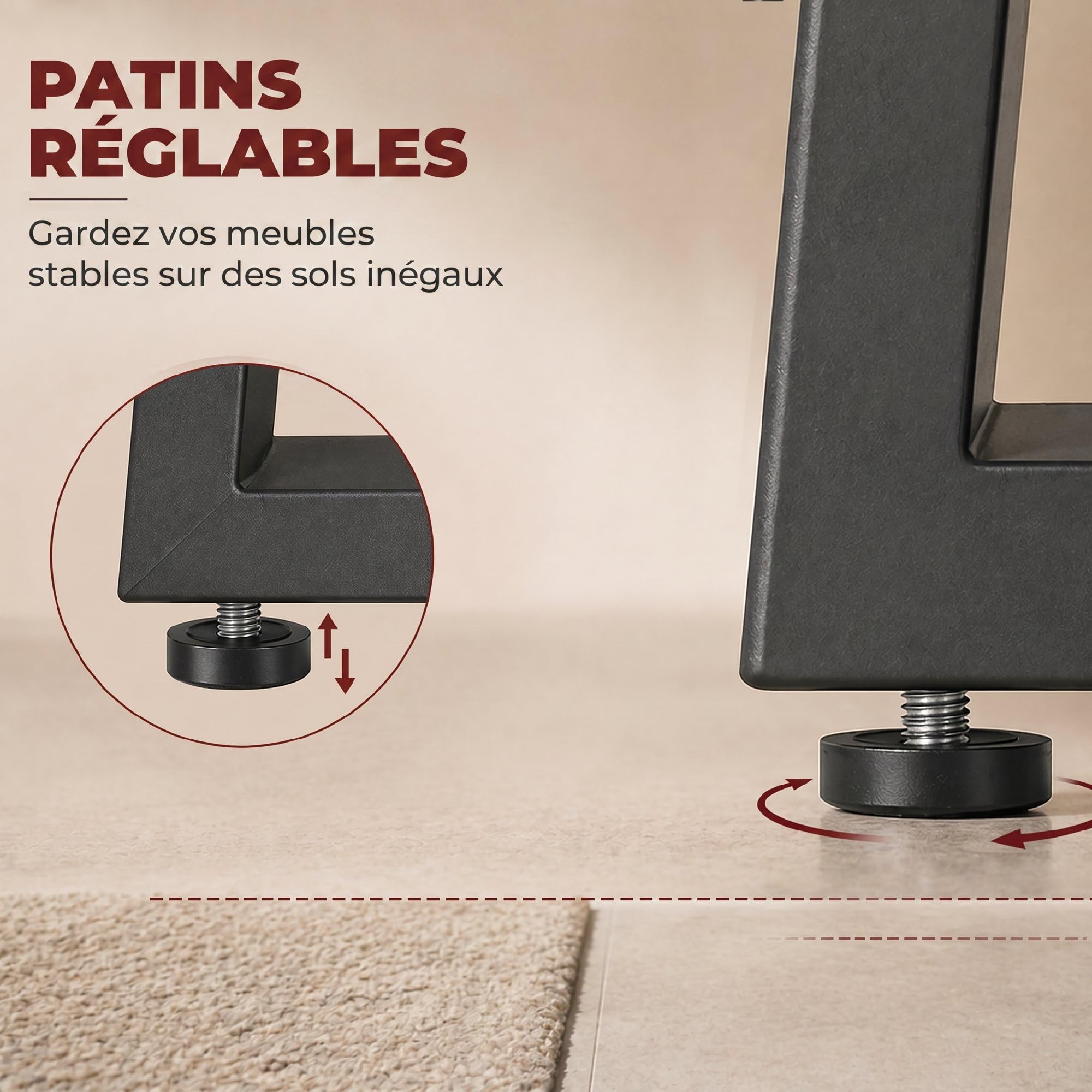 HOMCOM Pieds de Table en Acier Lot de 2 Pieds de Bureau 60 x 43 cm Noir