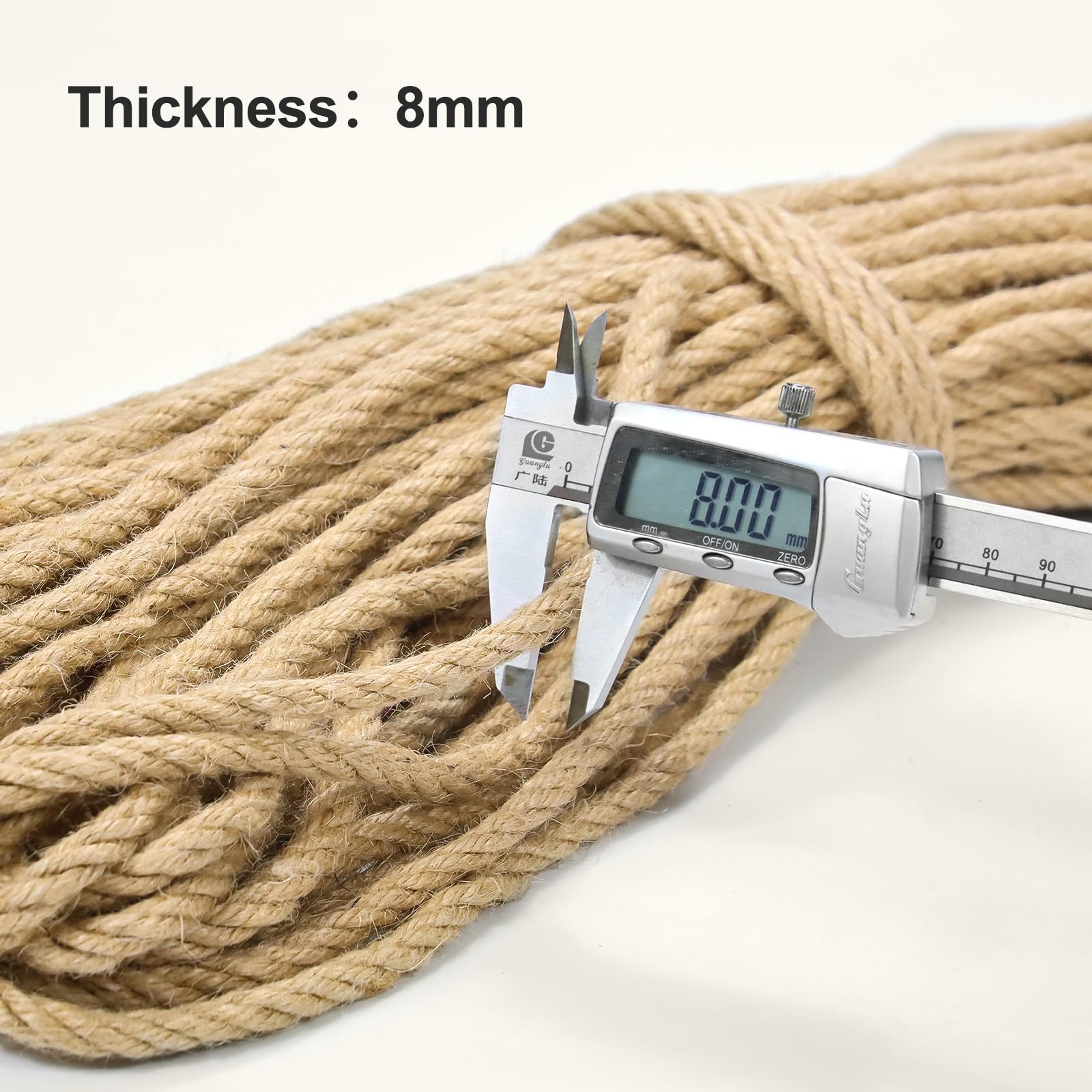Corde en Jute 8 mm x 100 m, Robuste, en Fibres Naturelles, pour Cordon de Bricolage, Jouet pour Chat et décoration, Alternative à la Corde de Chanvre indéchirable, Cordon de Colis, Ruban de
