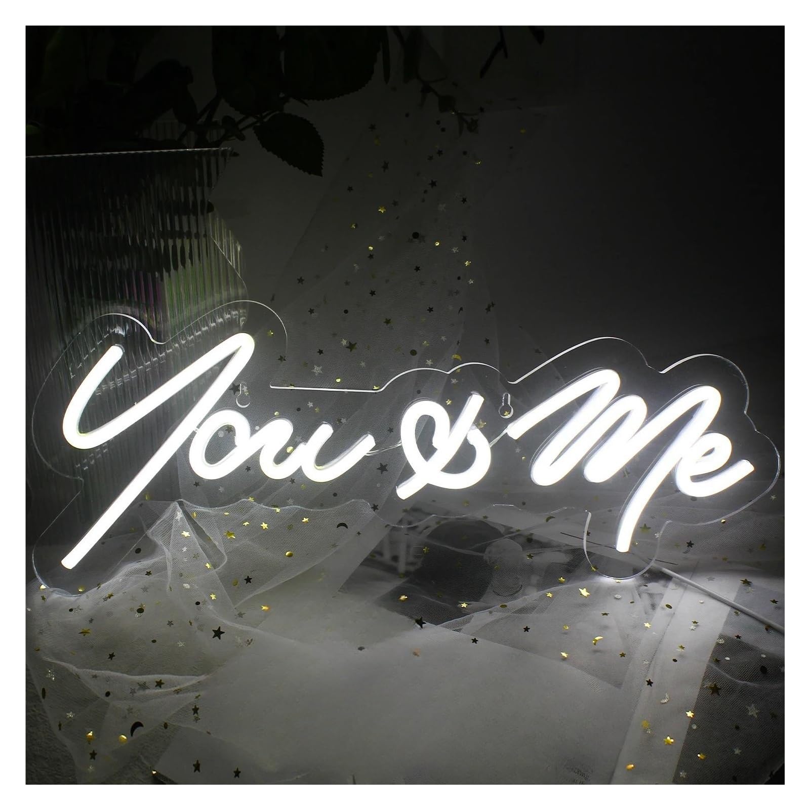 WELSAA Hanging Art Neon Signs You and Me Neon Sign for Wall Decor Romantic Letter Light for Home Bedroom Room Bar Pub Wedding Party USB Powered 44.5cmx18cm