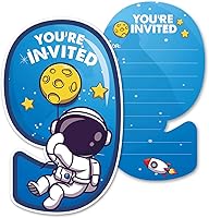 Vista 6 de Outer Space - Invitaciones de fiesta de primer cumpleaños con sobres, juego de 20 tarjetas de invitaciones de astronauta con una forma de astronauta