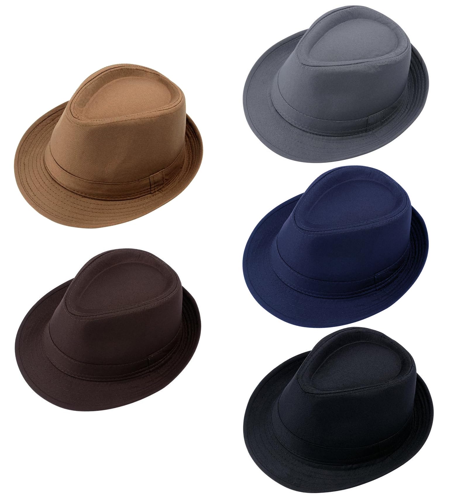 Gionforsy 5 Pack Men Women Fedora Hat 1920s Short Brim