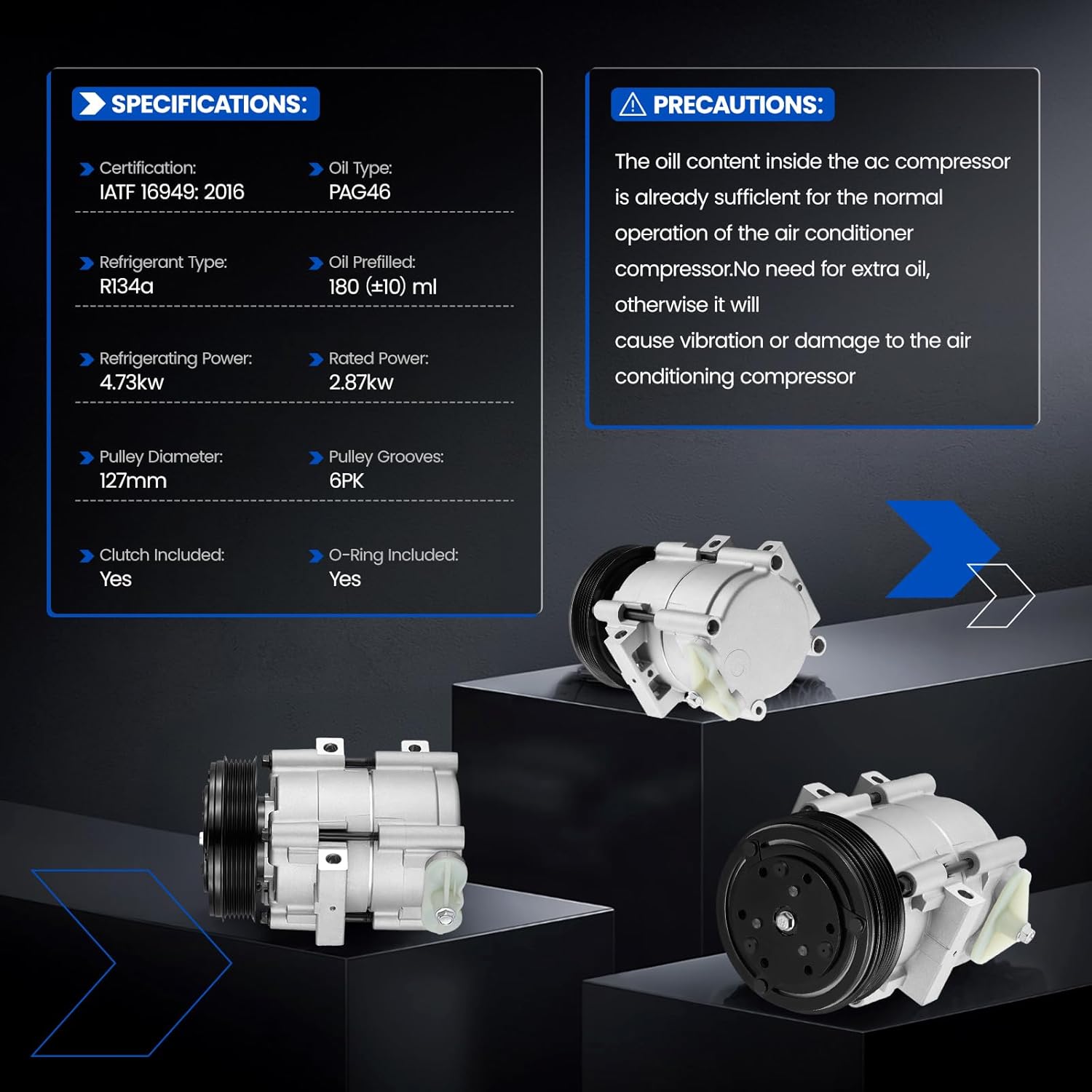 Air Conditioning A/C Compressor with Clutch Compatible with Ford F-150 1997-2006, F-150 Heritage 2004, V6 4.2L