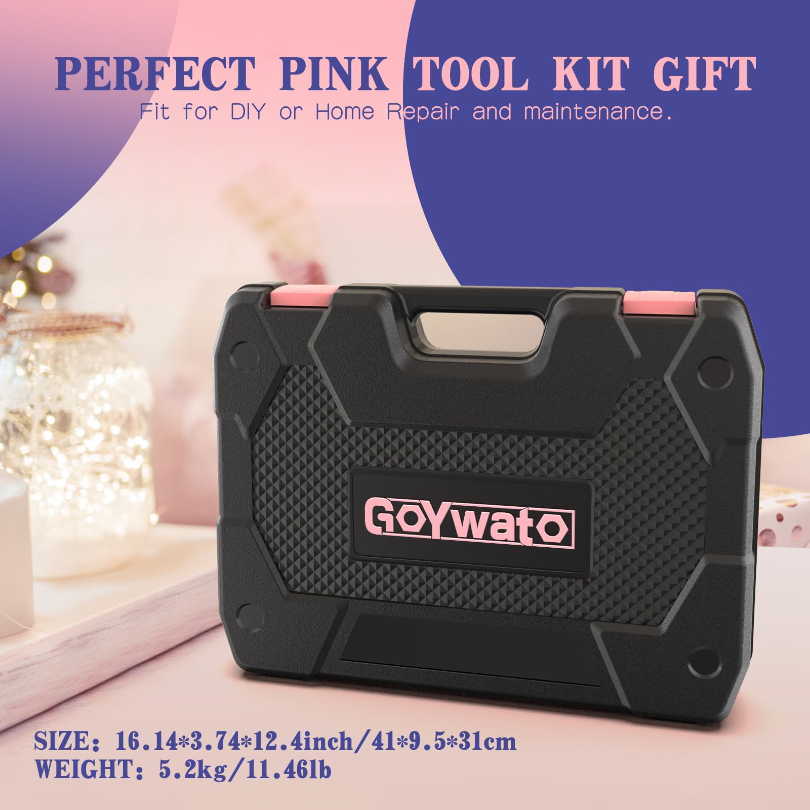GoYwato Home Tool Kit 280-PCs - Protable Complete Basic Hand Repair General DIY Household Tool Set with Socket Wrench & Water Pump Pliers & Wire Strippers & Screwdrivers & Hex Key & Pliers & Case Pink