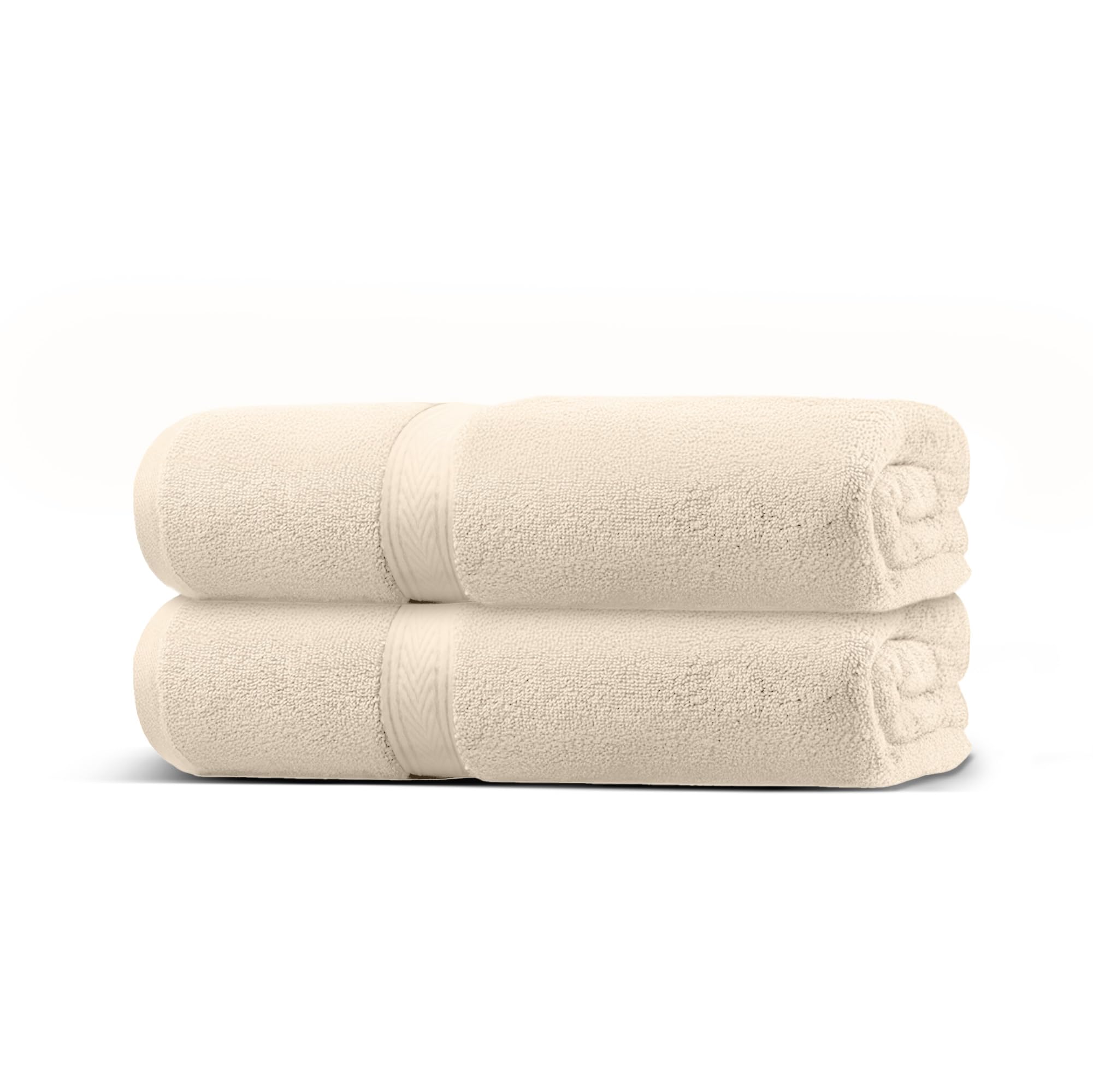 PACK of 2 Prestige Bath Towel Set - 100% Cotton, 600 GSM Terry Fabric, Soft & Highly Absorbent, Quick-Dry, Elegant Dobby Border, Ring Spun for Spa-Like Comfort, Size: 70x140cm, Cream