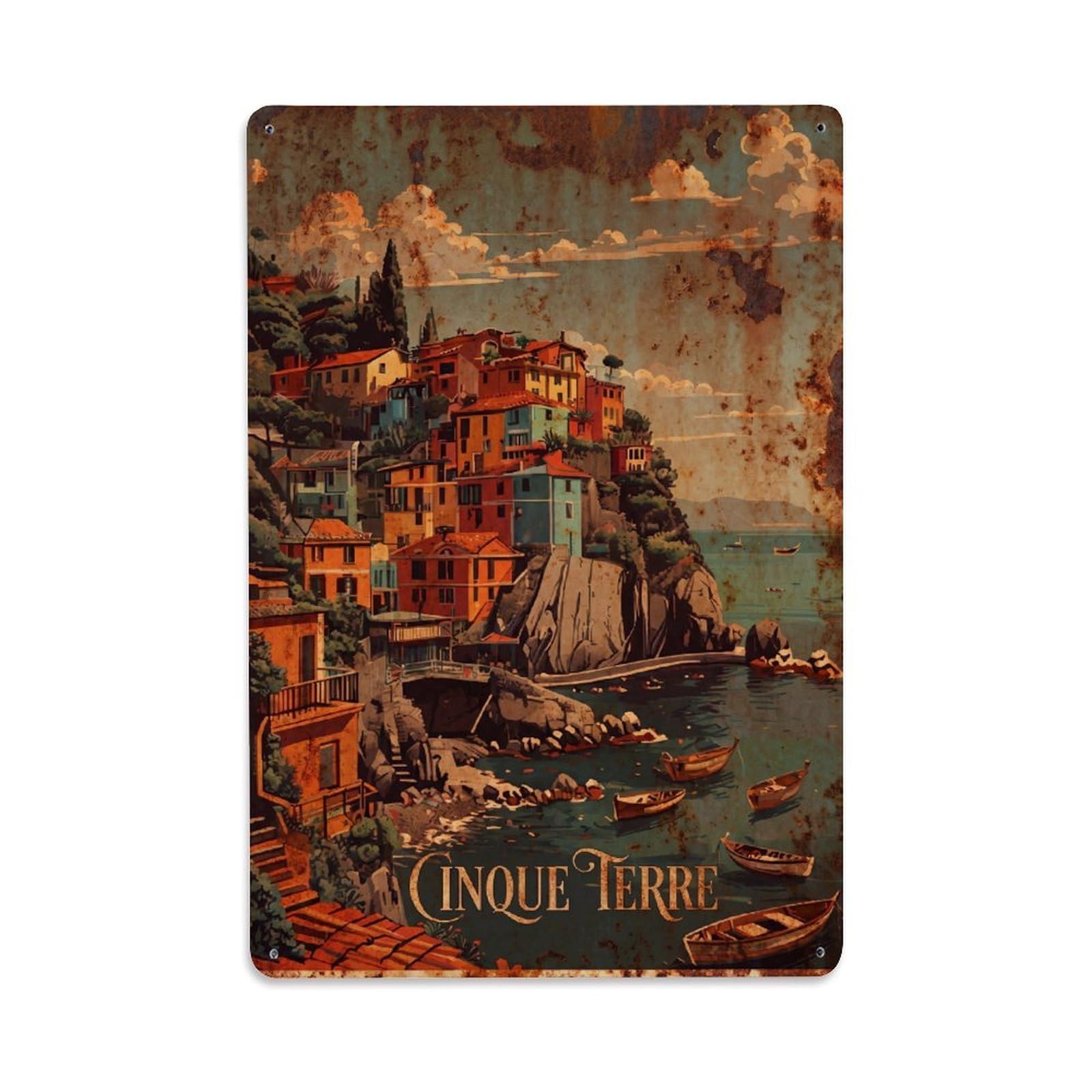 Huiyhb 8X12inch(20X30cm) Vintage Travel Cinque Terre Italy Town Metal Tin Sign