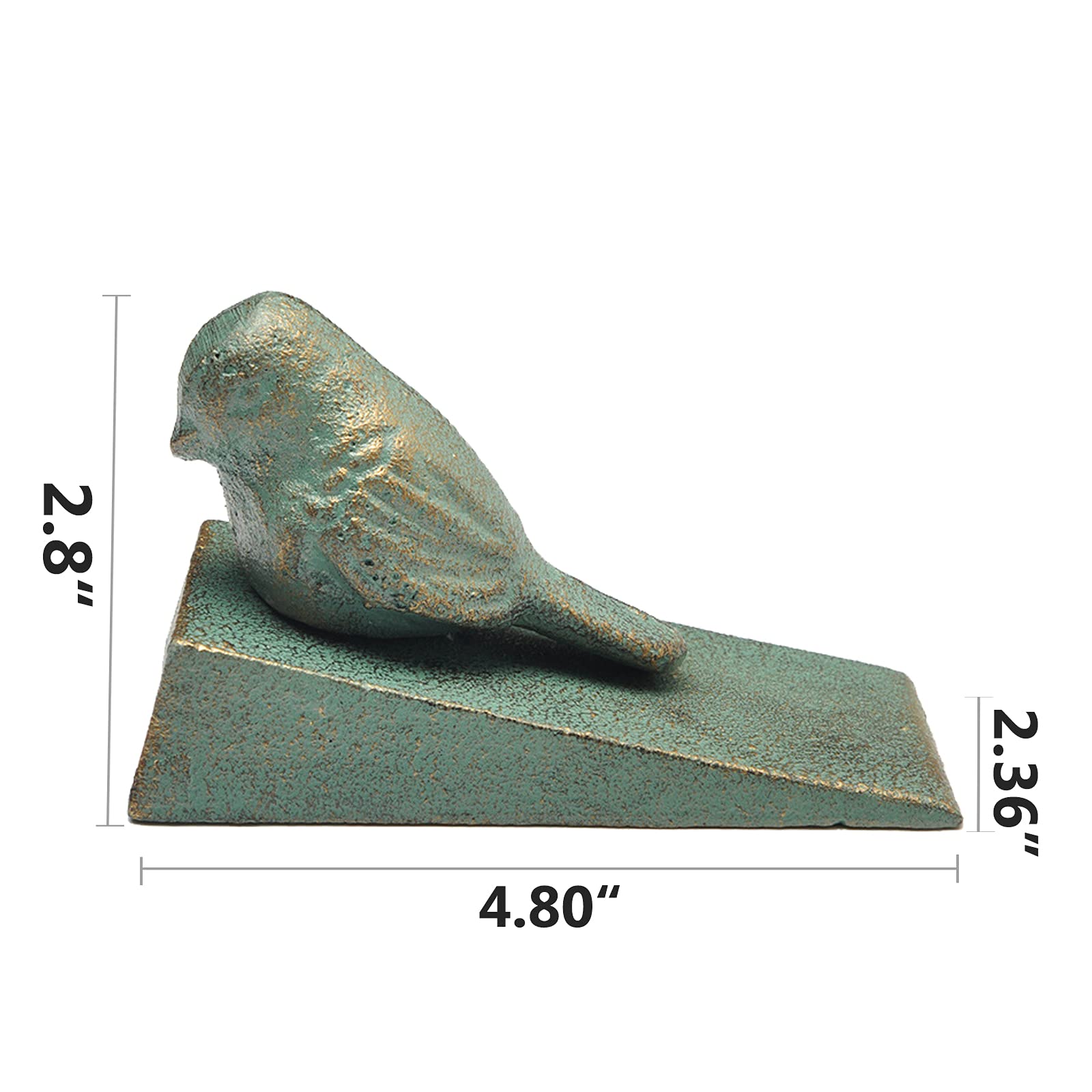 Vintage Cast Iron Door Stopper Set - 2Pcs Bird Design Heavy Duty Doorstop, Gold-Green, 5.12" Tall