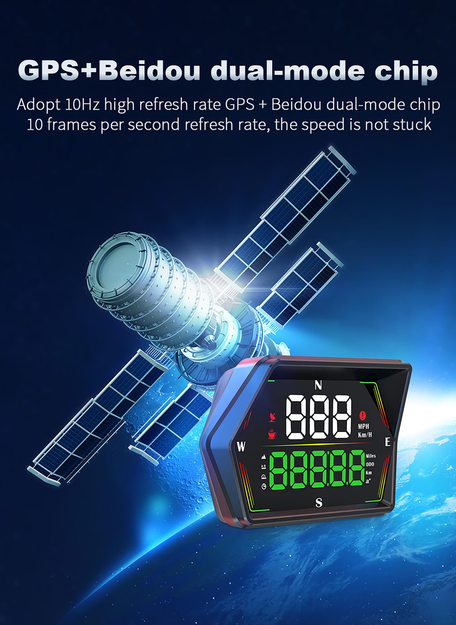 ELLENNE - HUD GPS Display Vitesse pour Auto et Moto - Compteur de vitesse numérique Head-Up Display avec Alerte Dépassement de Vitesse | Capteur de Luminosité et USB Type-C G21