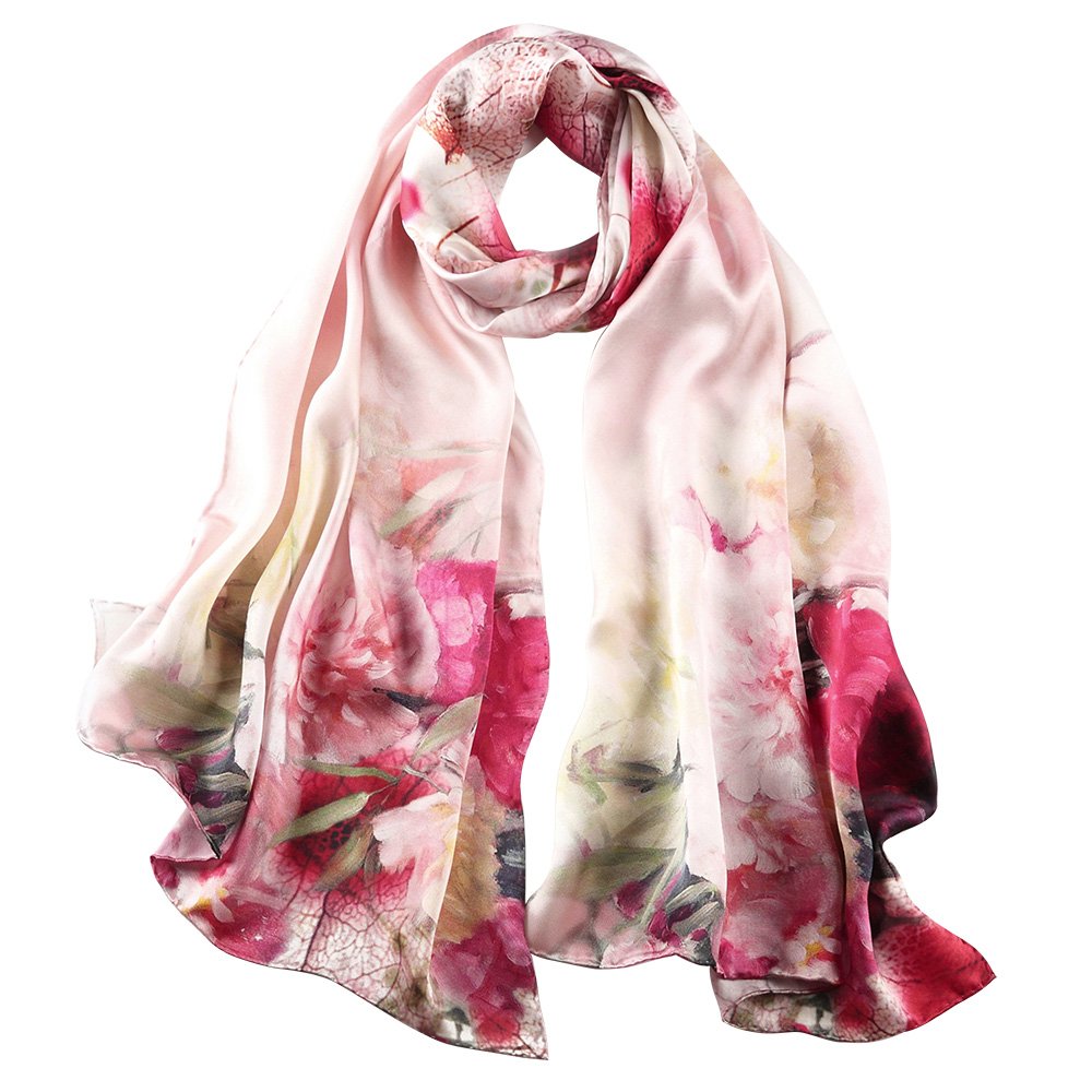 STORY OF SHANGHAI Sciarpa di 100% Seta Charmeuse da Donna Foulard a Raso con Fantasie Orientale, 56x177cm